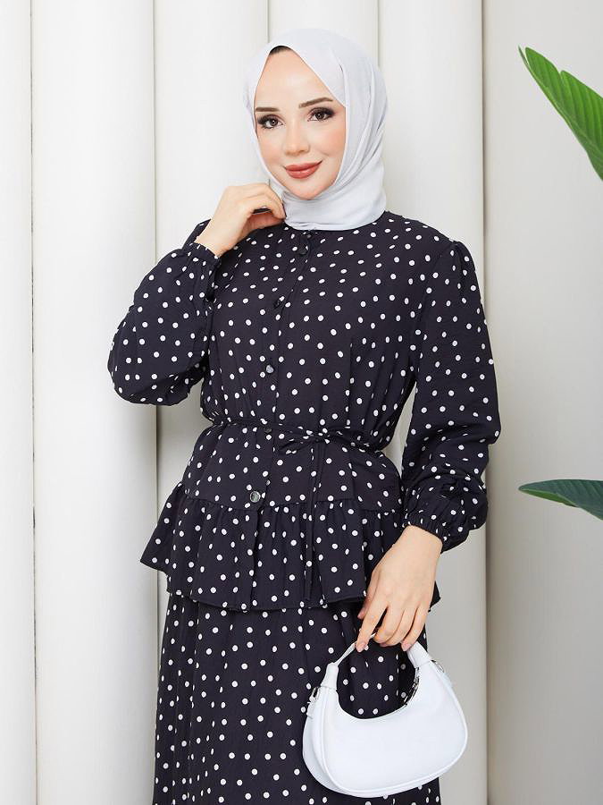 Önden Düğmeli Etekli Takım-5175 Siyah