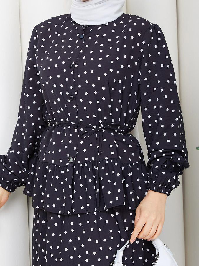 Önden Düğmeli Etekli Takım-5175 Siyah