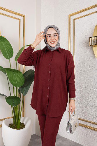 Modaebva - Önden Düğmeli İkili Takım-5027 Bordo (1)