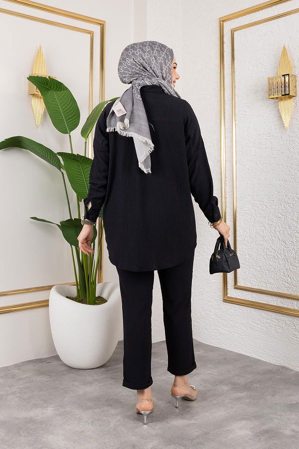 Önden Düğmeli İkili Takım-5027 Siyah