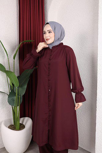 Modaebva - Önden Düğmeli İkili Takım-5090 Bordo