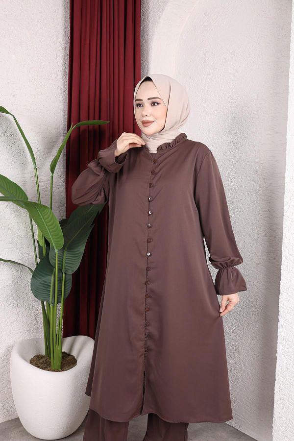 Önden Düğmeli İkili Takım-5090 Kahverengi