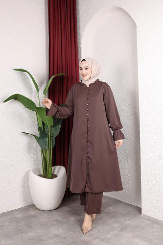 Önden Düğmeli İkili Takım-5090 Kahverengi - Thumbnail