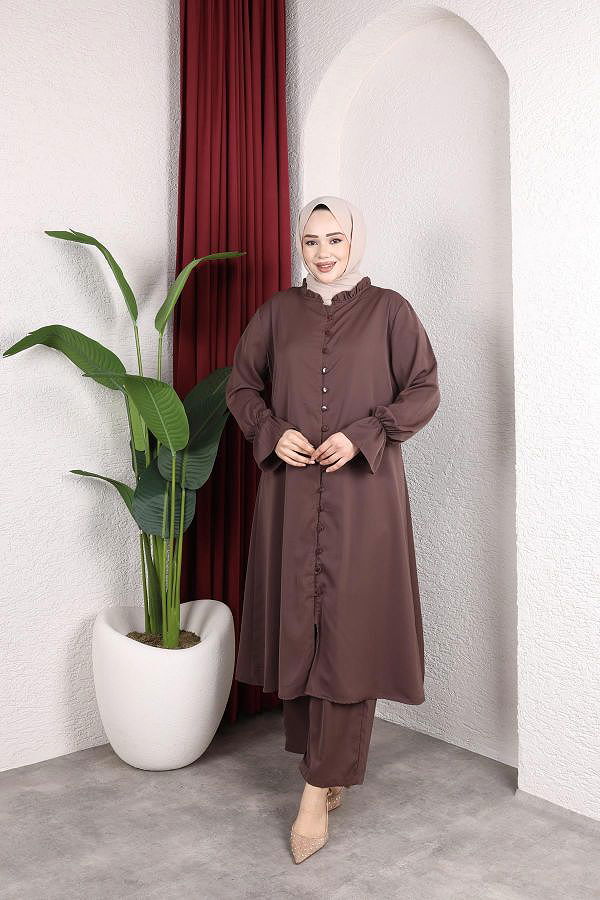 Önden Düğmeli İkili Takım-5090 Kahverengi