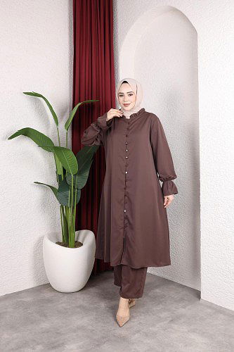 Önden Düğmeli İkili Takım-5090 Kahverengi - Thumbnail