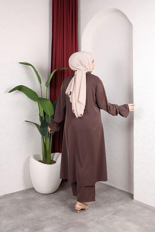 Önden Düğmeli İkili Takım-5090 Kahverengi