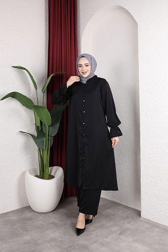 Önden Düğmeli İkili Takım-5090 Siyah - Thumbnail