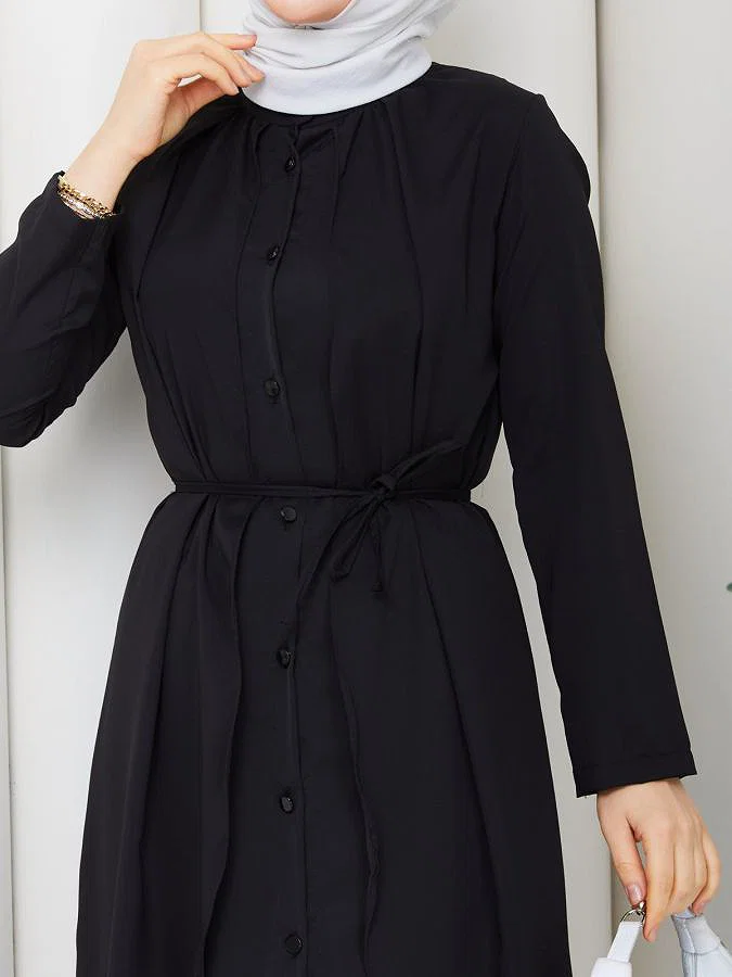 Önden Düğmeli İkili Tesettür Takım-5182 Siyah