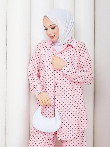 Modaebva - Önden Düğmeli Puantiyeli İkili Takım-5217 Pembe (1)