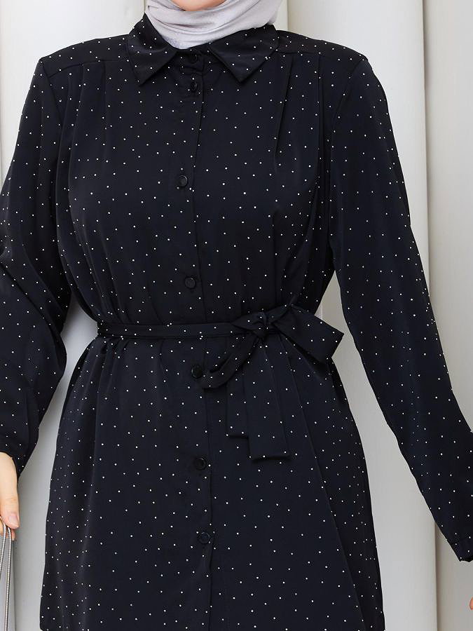 Önden Düğmeli Taşlı İkili Takım-5192 Siyah