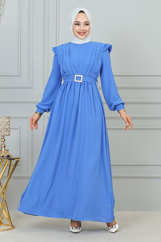 Önden Fermuarlı Kemerli Tesettür Elbise-3184 Bebemavisi - Thumbnail