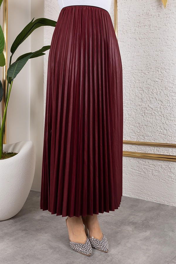 Pliseli Tesettür Etek-2034 Bordo