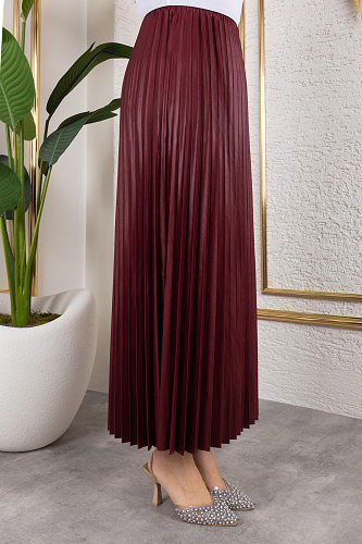 Pliseli Tesettür Etek-2034 Bordo - Thumbnail