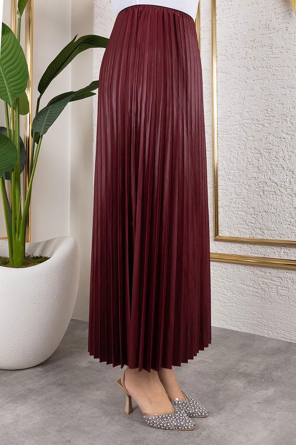Pliseli Tesettür Etek-2034 Bordo