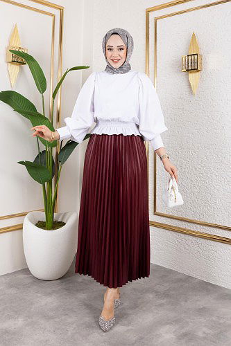 Modaebva - Pliseli Tesettür Etek-2034 Bordo (1)