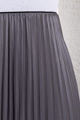 Pliseli Tesettür Etek-2034 Gri - Thumbnail