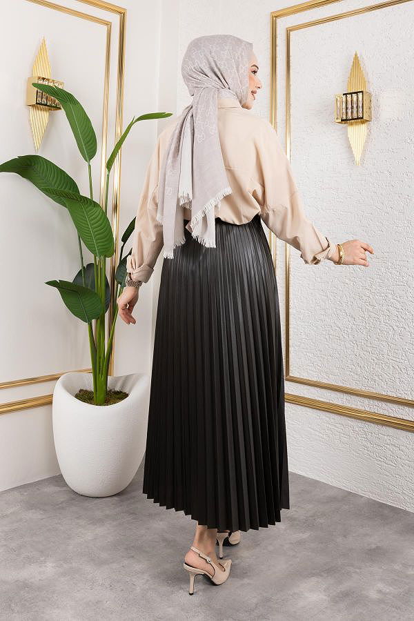 Pliseli Tesettür Etek-2034 Koyu hakiyeşil