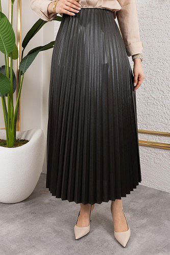 Pliseli Tesettür Etek-2034 Koyu hakiyeşil - Thumbnail