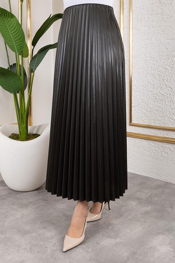 Pliseli Tesettür Etek-2034 Koyu hakiyeşil