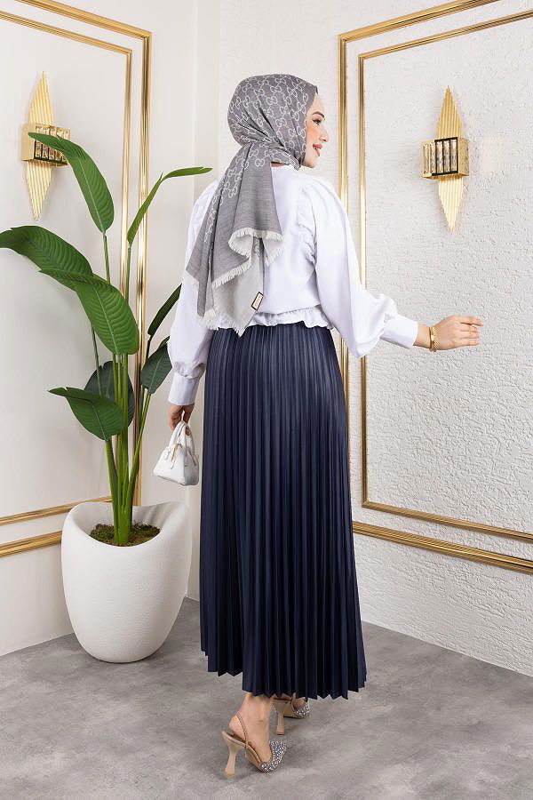 Pliseli Tesettür Etek-2034 Lacivert