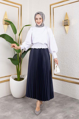 Modaebva - Pliseli Tesettür Etek-2034 Lacivert (1)