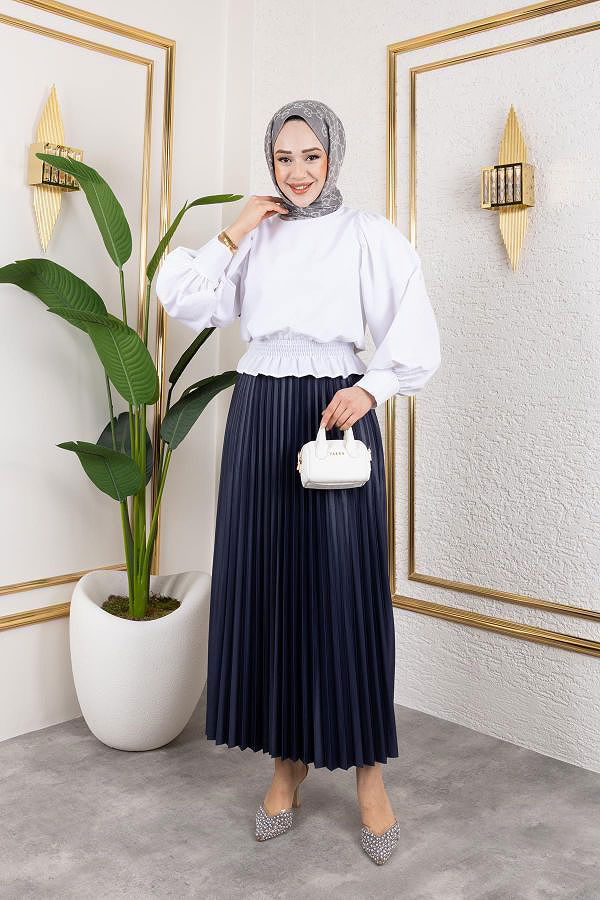 Pliseli Tesettür Etek-2034 Lacivert