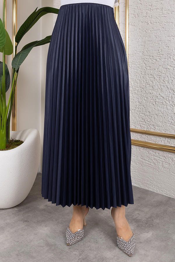 Pliseli Tesettür Etek-2034 Lacivert