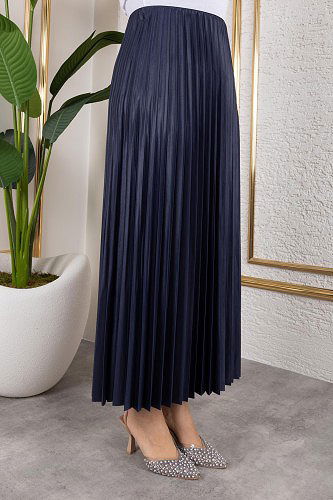 Pliseli Tesettür Etek-2034 Lacivert - Thumbnail