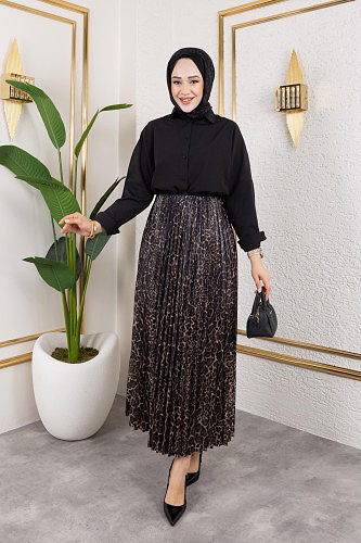 Modaebva - Pliseli Tesettür Etek-2034 Leopar