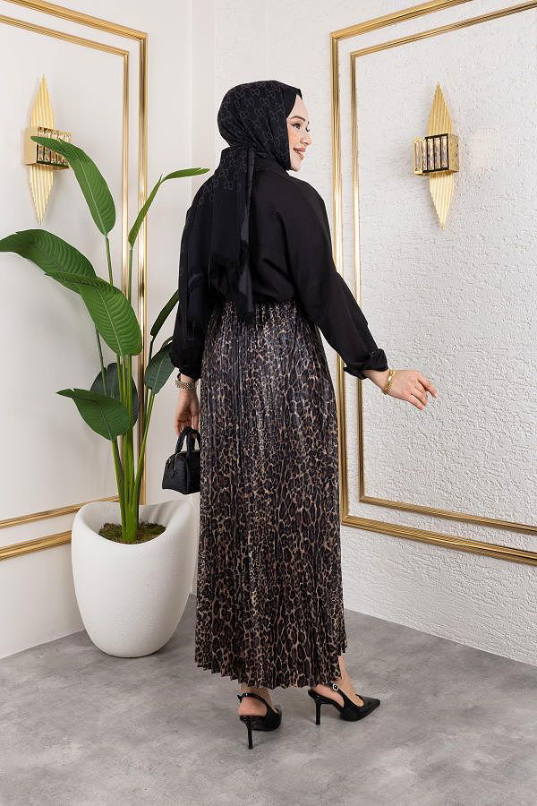 Pliseli Tesettür Etek-2034 Leopar