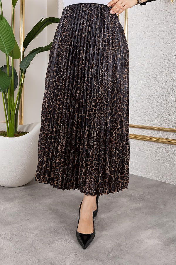 Pliseli Tesettür Etek-2034 Leopar