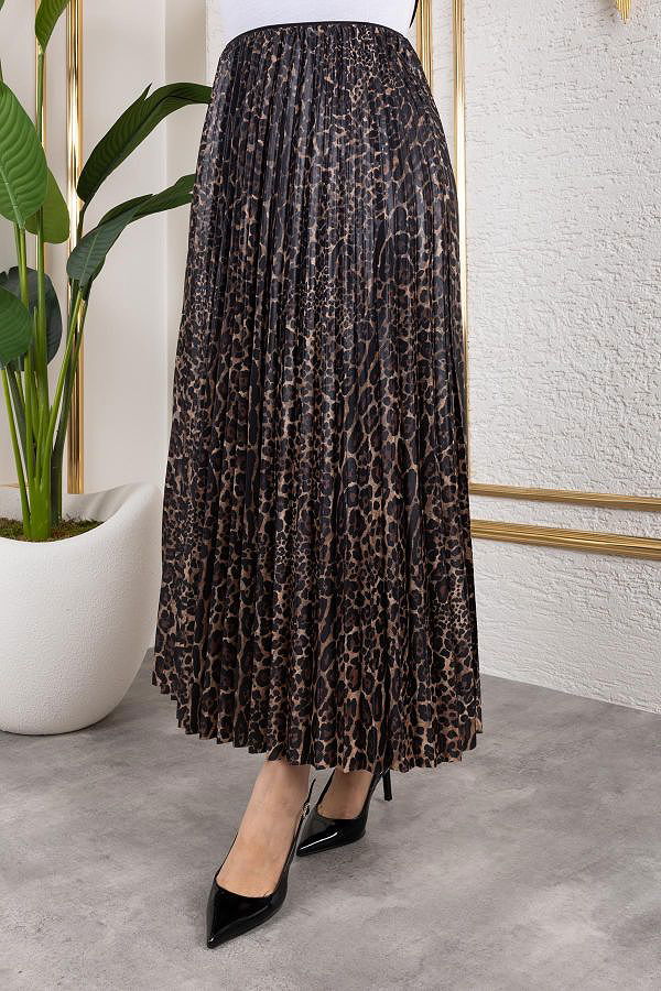 Pliseli Tesettür Etek-2034 Leopar