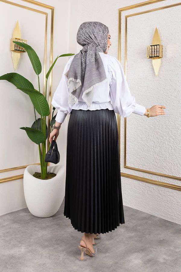 Pliseli Tesettür Etek-2034 Siyah