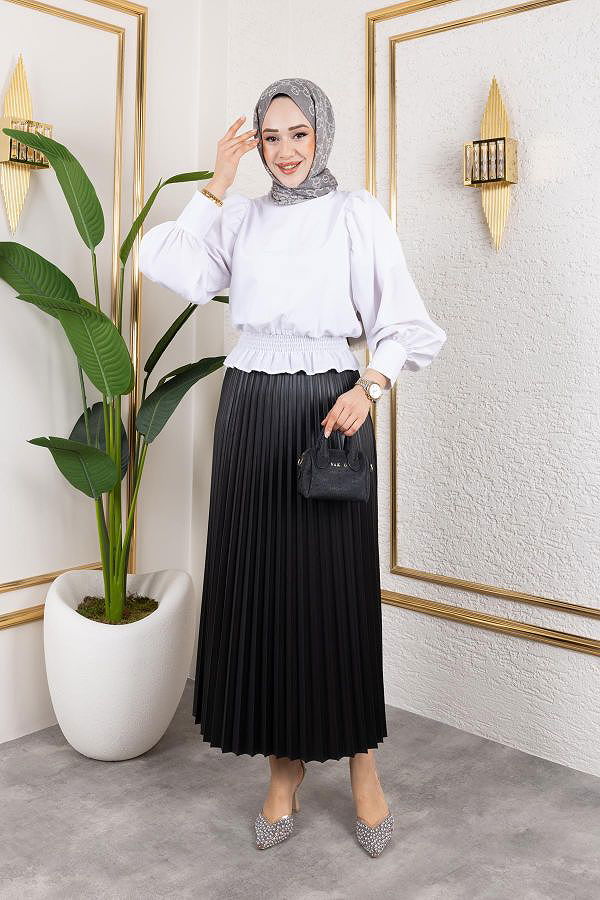Pliseli Tesettür Etek-2034 Siyah