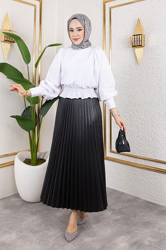 Modaebva - Pliseli Tesettür Etek-2034 Siyah