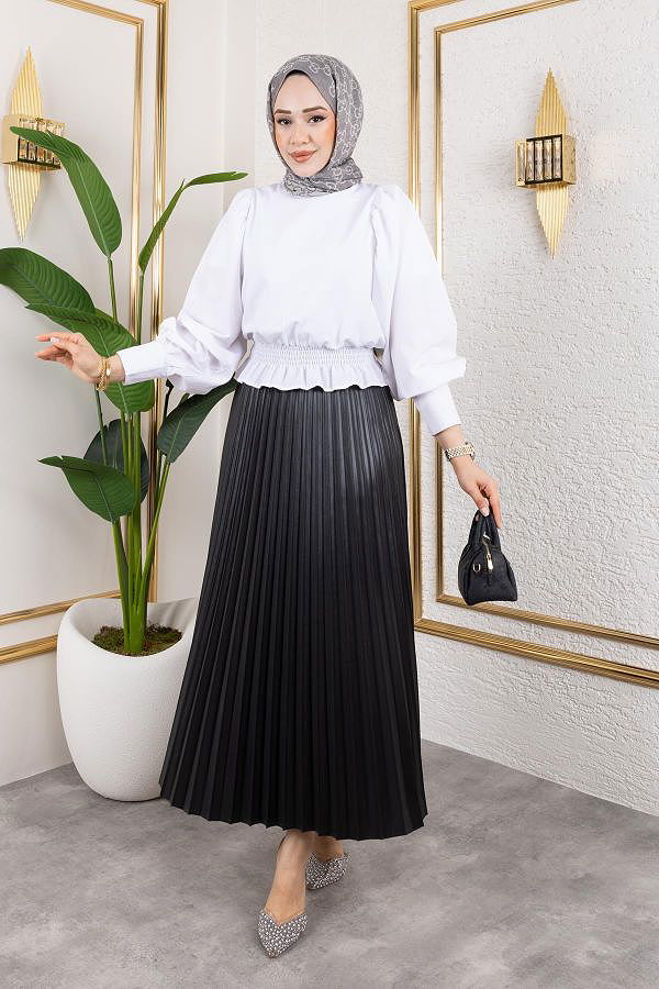 Pliseli Tesettür Etek-2034 Siyah