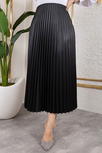 Pliseli Tesettür Etek-2034 Siyah - Thumbnail