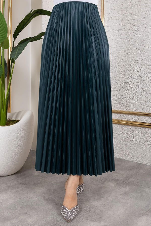 Pliseli Tesettür Etek-2034 Zümrüt yeşili