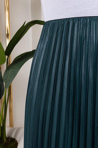 Pliseli Tesettür Etek-2034 Zümrüt yeşili - Thumbnail