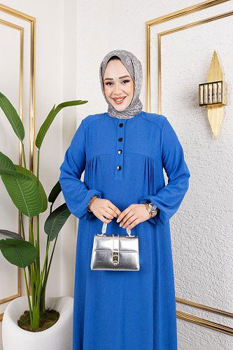 Modaebva - Robalı Tesettür Elbise-5023 İndigo (1)