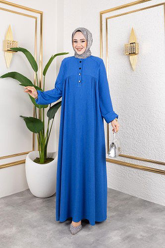 Modaebva - Robalı Tesettür Elbise-5023 İndigo