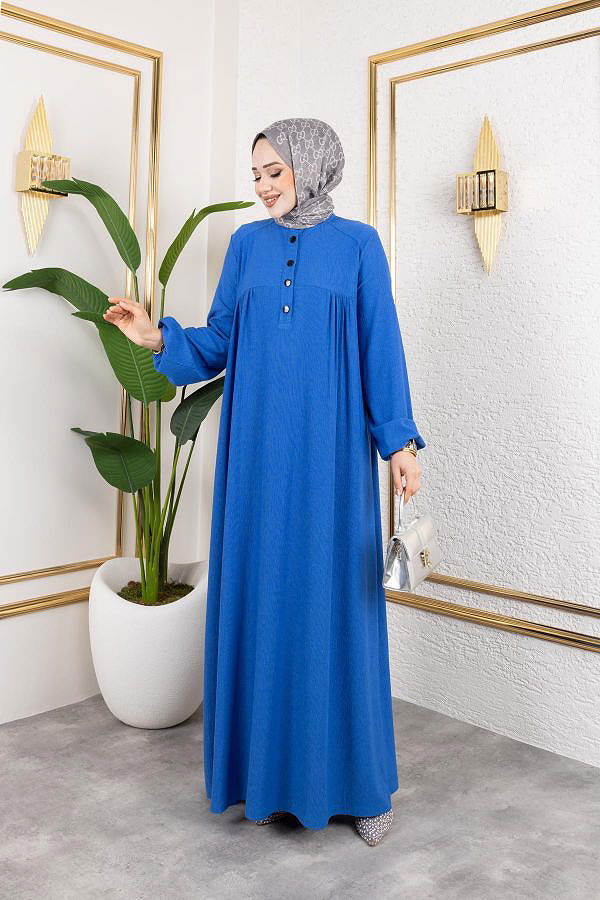 Robalı Tesettür Elbise-5023 İndigo