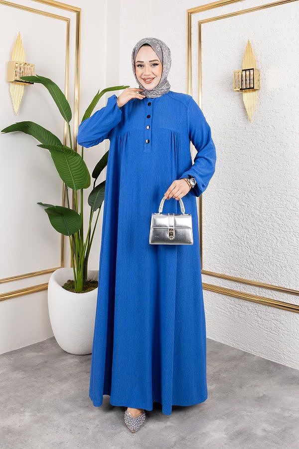 Robalı Tesettür Elbise-5023 İndigo