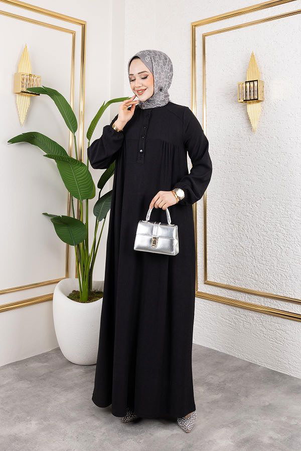 Robalı Tesettür Elbise-5023 Siyah