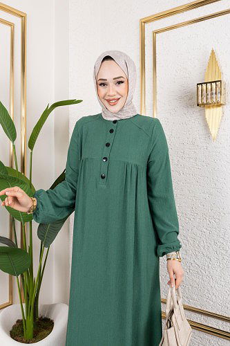 Modaebva - Robalı Tesettür Elbise-5023 Zümrüt yeşili (1)