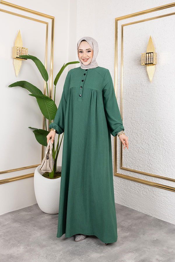 Robalı Tesettür Elbise-5023 Zümrüt yeşili