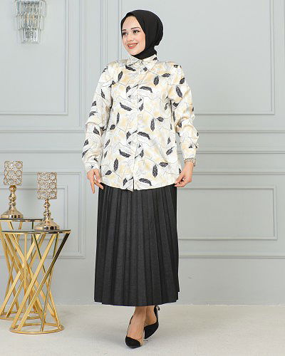 LAVİEN - Saten Gömlek-4001 Krem