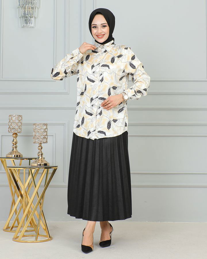 Saten Gömlek-4001 Krem