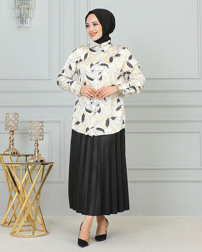 Saten Gömlek-4001 Krem - Thumbnail