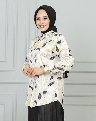 Saten Gömlek-4001 Krem - Thumbnail